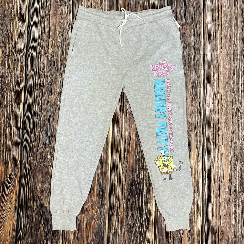 SpongeBob SquarePants Sweatpants NWT Size XL Grey Joggers High Rise Krabby Patty